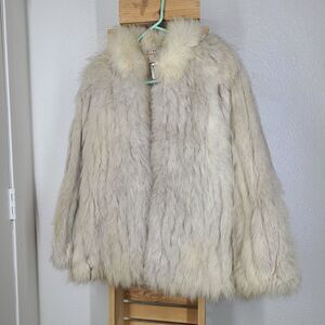 Vintage Authentic Saga Fox Fur Coat Cream & Gray Size Sm
